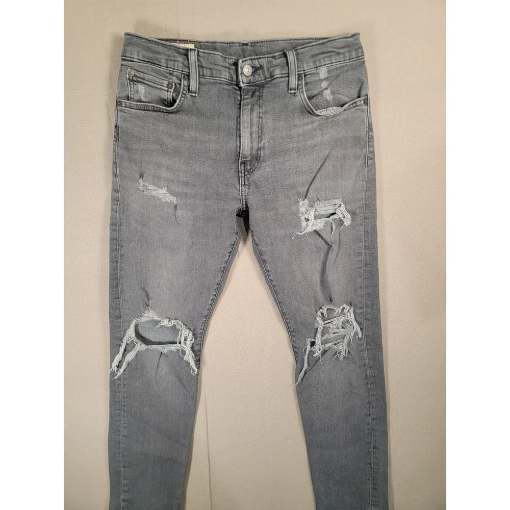 Levis Premium 512 Jeans Mens 30x30 Big E Gray Distressed Ripped Slim Taper Pants